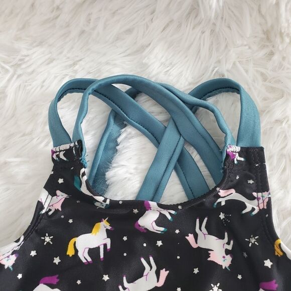 Cat & Jack Toddler Girl's Size 2T Black and Teal Unicorn One Piece Bathing Suit - Picture 3 of 7